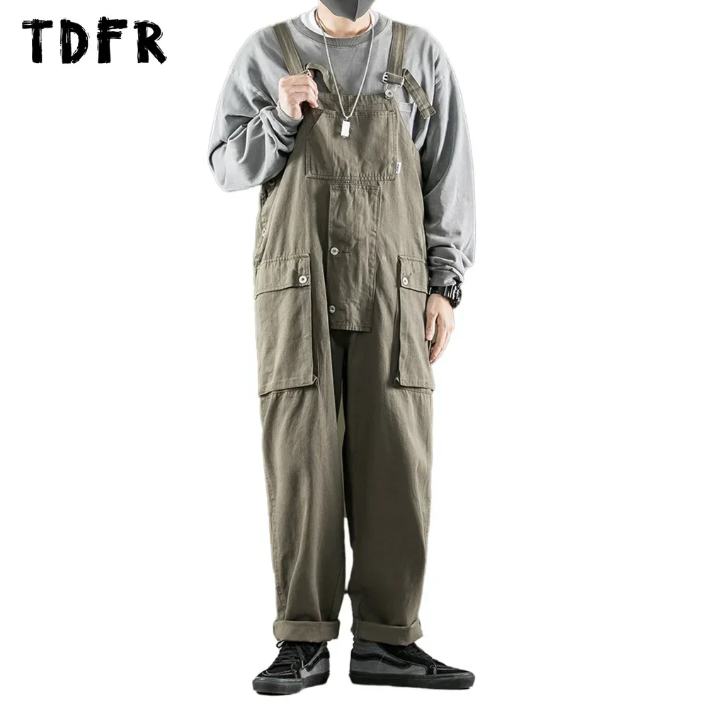 

Multi-Pocket Dungarees Mens Safari Style Casual Loose Wide Leg Cargo Pants Jumpsuit Men Overalls Trousers