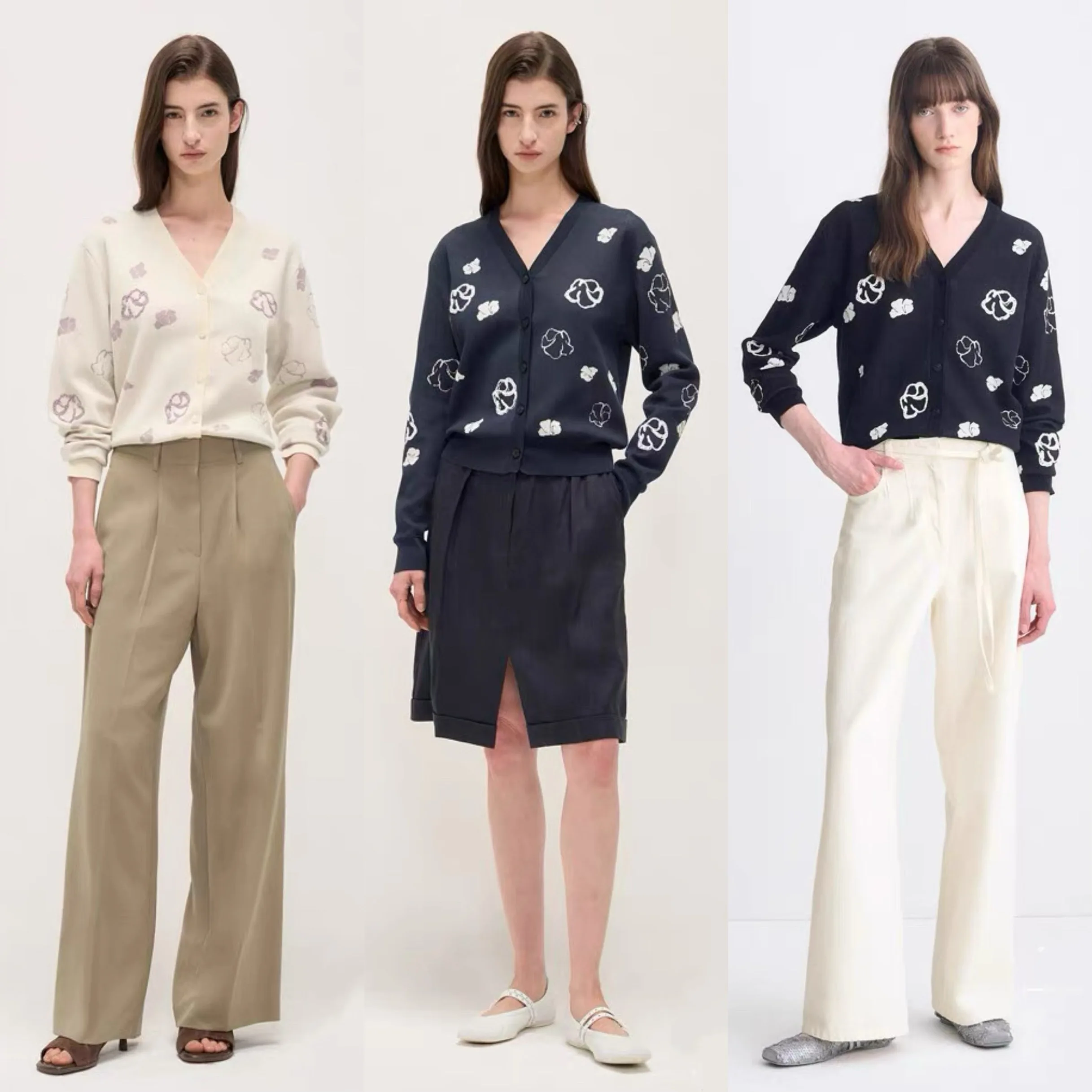 

Lemon Cheese T * 25 Осенний вязаный кардиган с цветочной вышивкой Ленивый повседневный универсальный ор V-ne ort Верхняя одежда