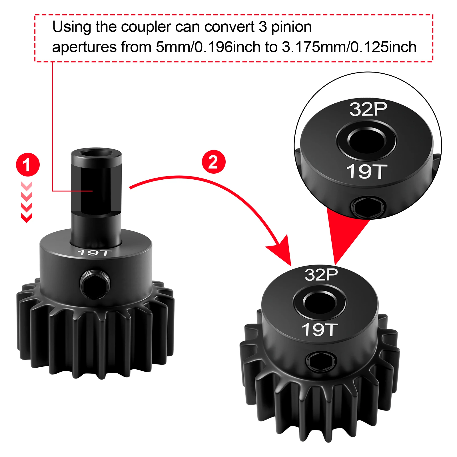 5 قطعة الصلب RC موتور كم محول ترس رمح فتحة من 5 مللي متر إلى 3.175 مللي متر ل RC نموذج سيارة قارب الطائرة 3650 550 540 المحرك