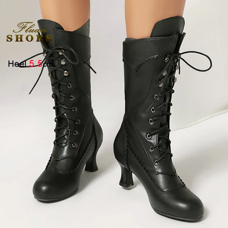 

Stylish Cool Embroidered Western Cowboy Boots 5CM Tall Boots Women Chunky Heel Autumn Stage Show Combat Boot Big Size Woman Shoe