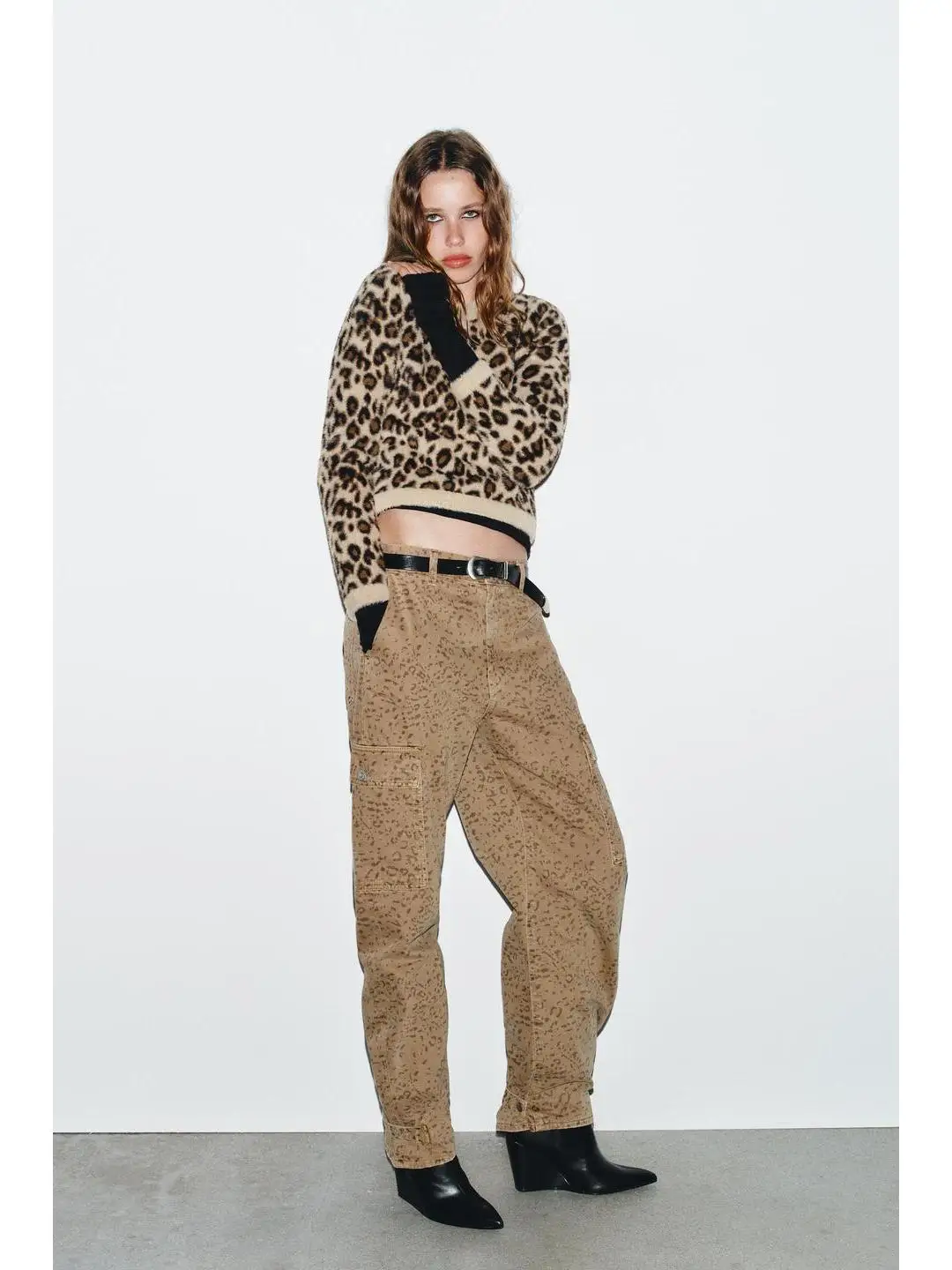 

Осенняя мода с животным принтом, эффект искусственного меха, длинная вязаная толстовка с капюшоном, женская повседневная круглая толстовка Ne ort Length