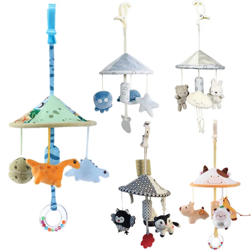 

Newborn Crib Hanging Spinning Rattle Toys Soft Plush Animal Bed Mobile Bell Wind Chime For Baby Car Seat Hanging Rattle Clip