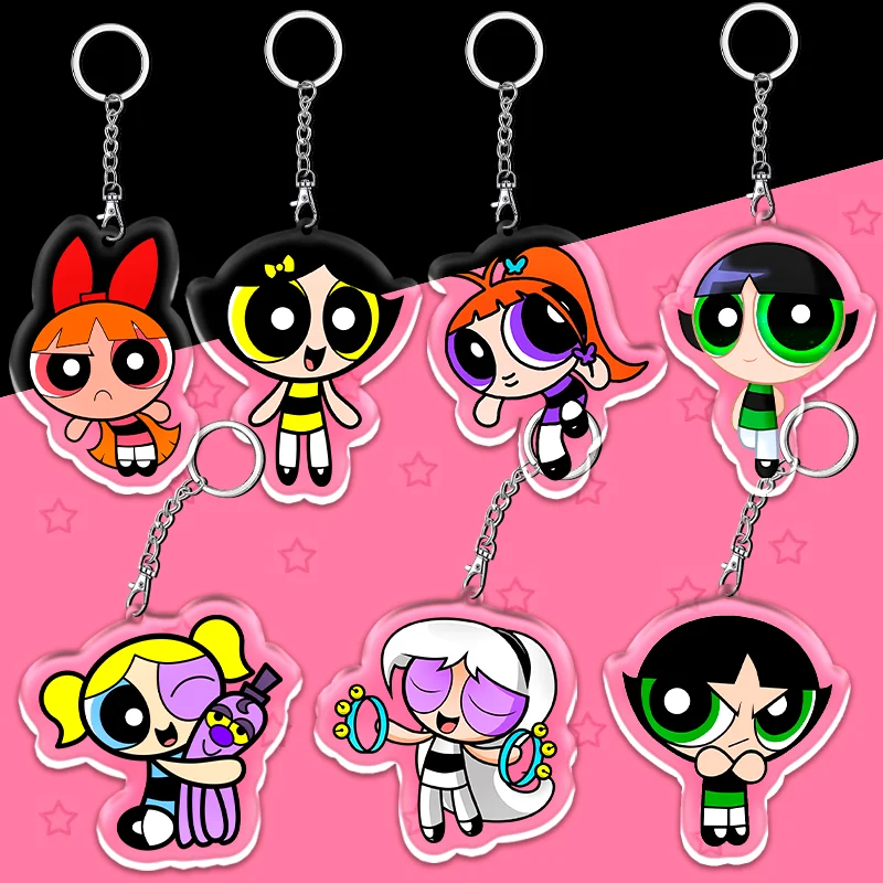 12cm The Powerpuff Girls Season Acrylic Buttercup Keychain Acrylic Periphery Pendant Double Sided Pattern Pendant Kids Day Gift