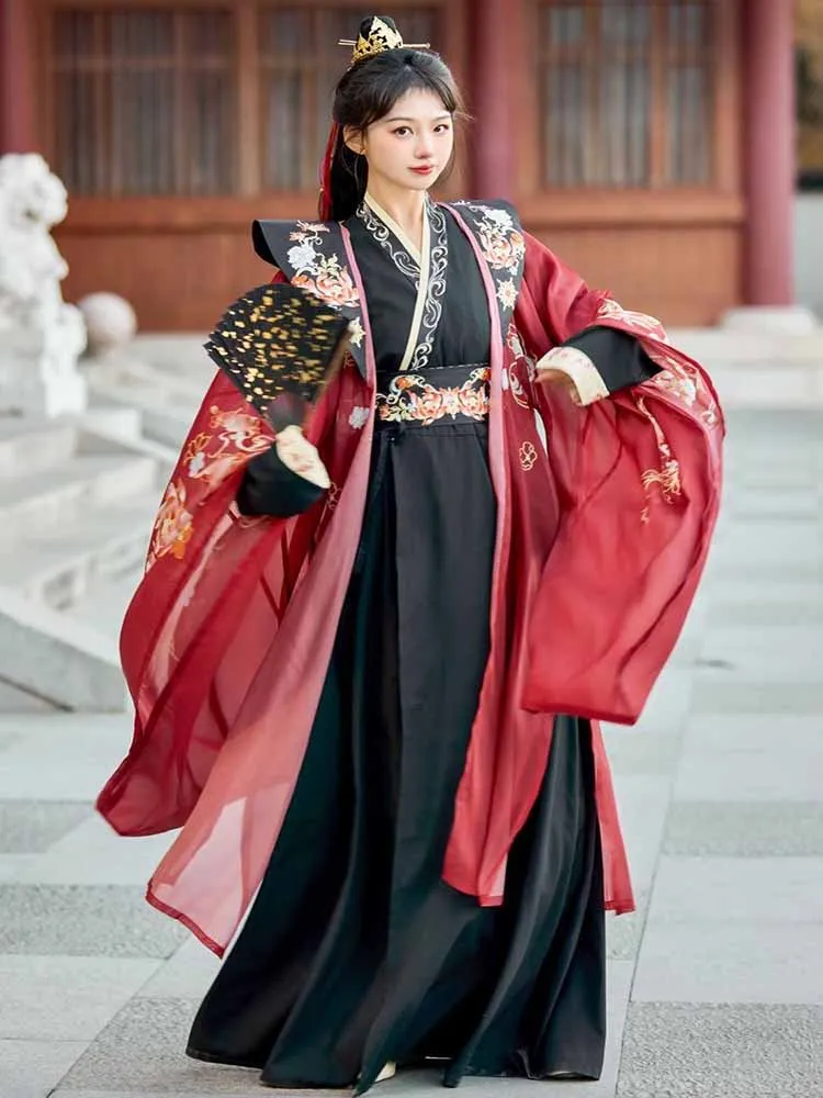 Hanfu 드레스 여성 고대 중국 전통 Hanfu 여성 할로윈 코스프레 의상 파티 Hanfu 레드 블랙 화이트 플러스 사이즈 4XL