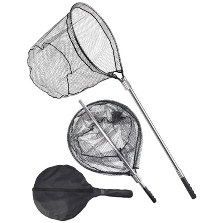 94" Telescopic Fishing Landing Net - Heavy-Duty Aluminum Handle with Non-Snag Rubber Coated Mesh, Extra Large Fishing Net for S