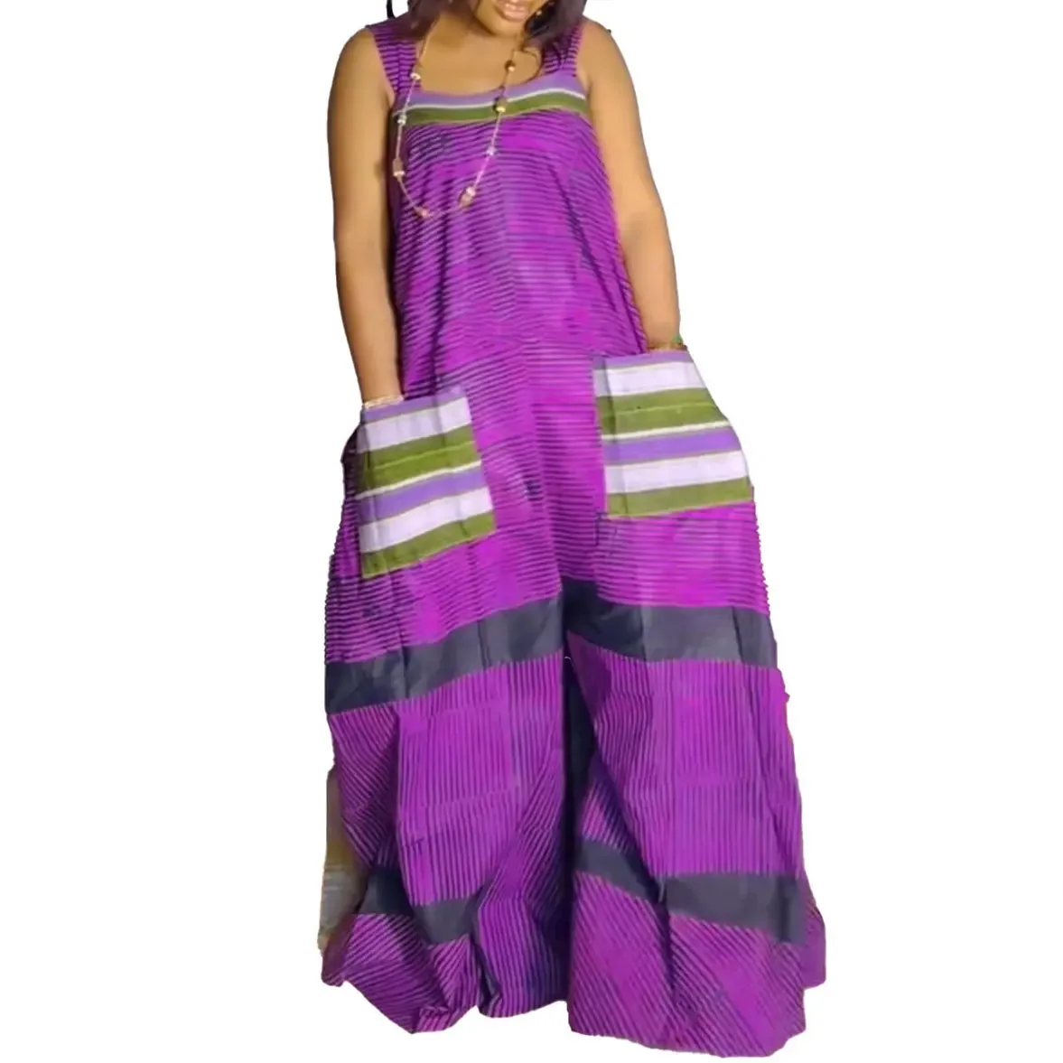 Dashiki African Clothes for Women Summer Sleeveless Bandage Loose Fashion Streetwear Overall Wide Leg Pants Trousers Jumpsuit