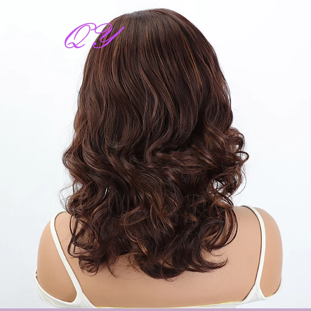 Short Wave Curly Elegant Brown Women's Wig Synthetic for Women's Use, Designed with Simulated Scalp Hairline Daily Wig