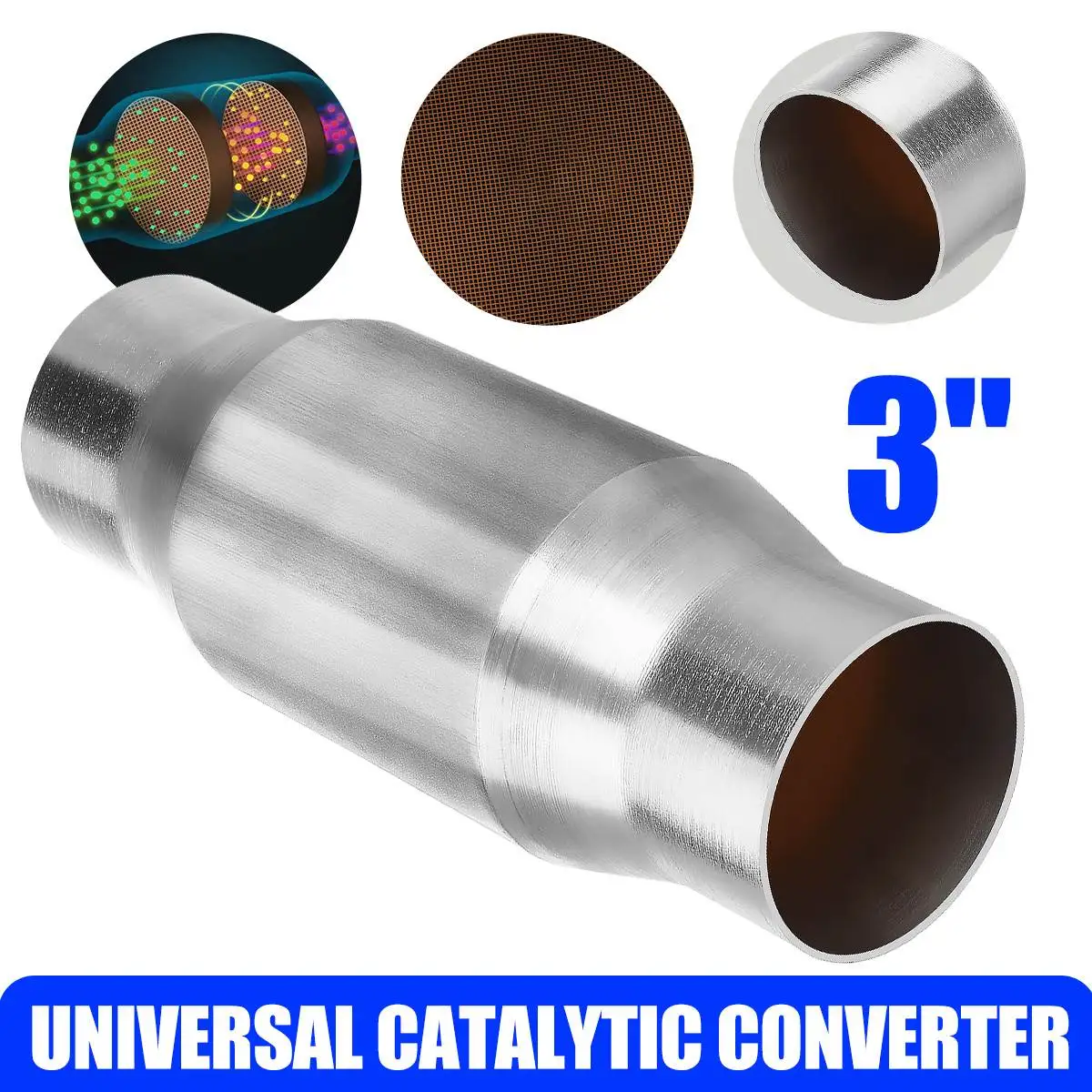 1pc 3inch Stainless Steel High-Flow Performance Universal Catalytic Converter Inlet/Outlet 400 cell Weld-On 11