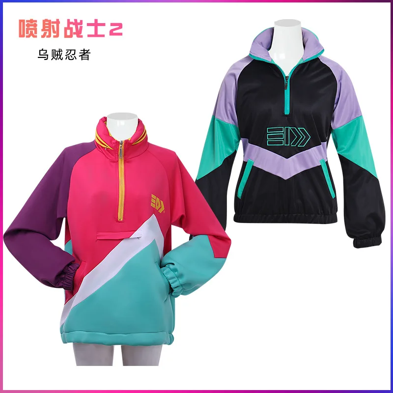 Legend Game Splatoon 2 Vintage Cosplay Costume Top Women Men Casual Pullover Sweatshirt Coat Contrast Color Zipper Hoodie