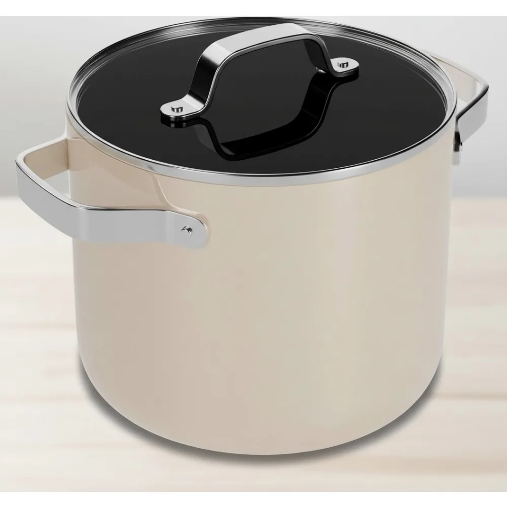 

5 Quart Ceramic Coated Stock Pot with Lid, Nonstick Easy Clean, Oven Safe 500°F, All Stove Compatible for Family Cooking