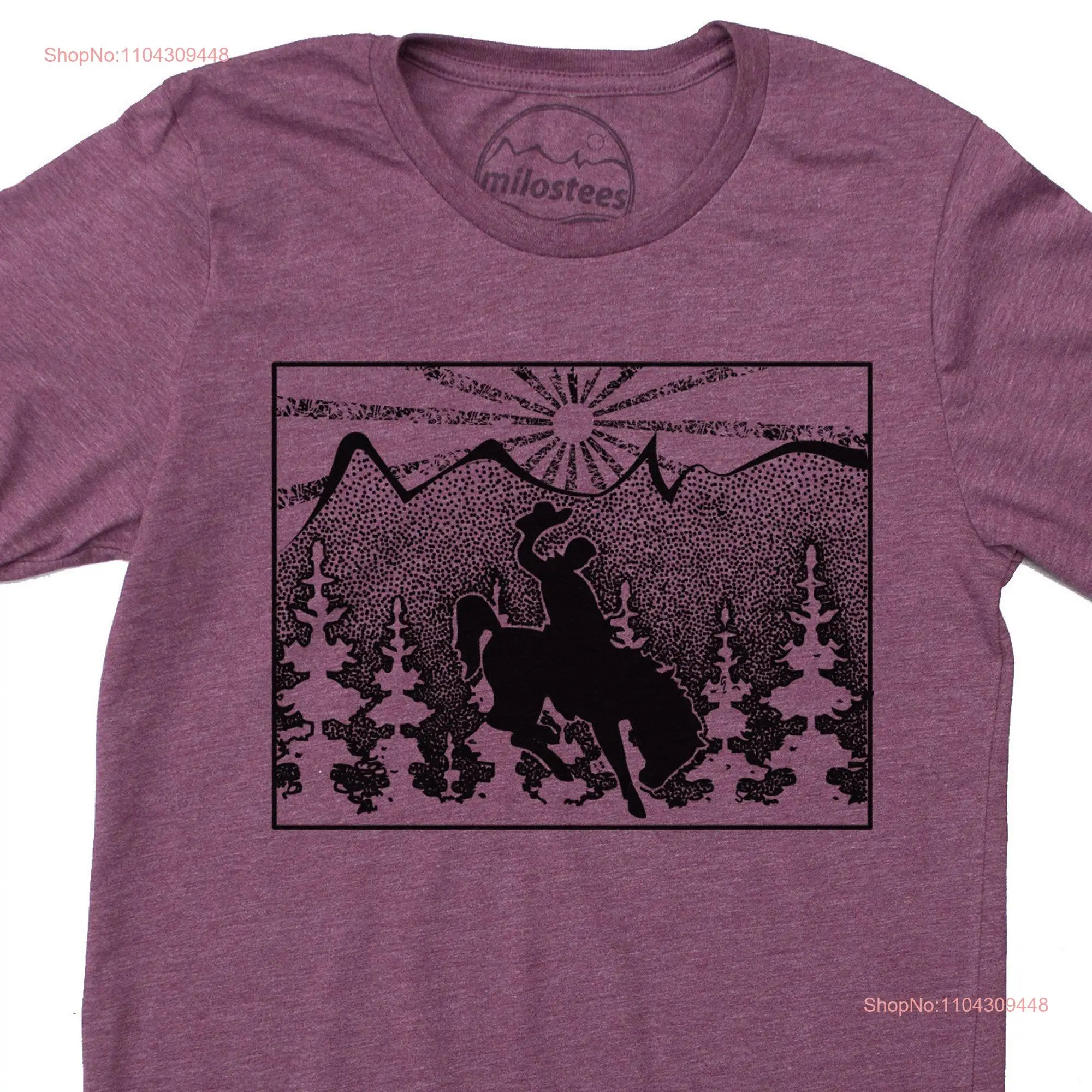 M Wyoming home shirt original graphic hand print on soft purple T for active days in Jackson or casual wear at Jenny Lake