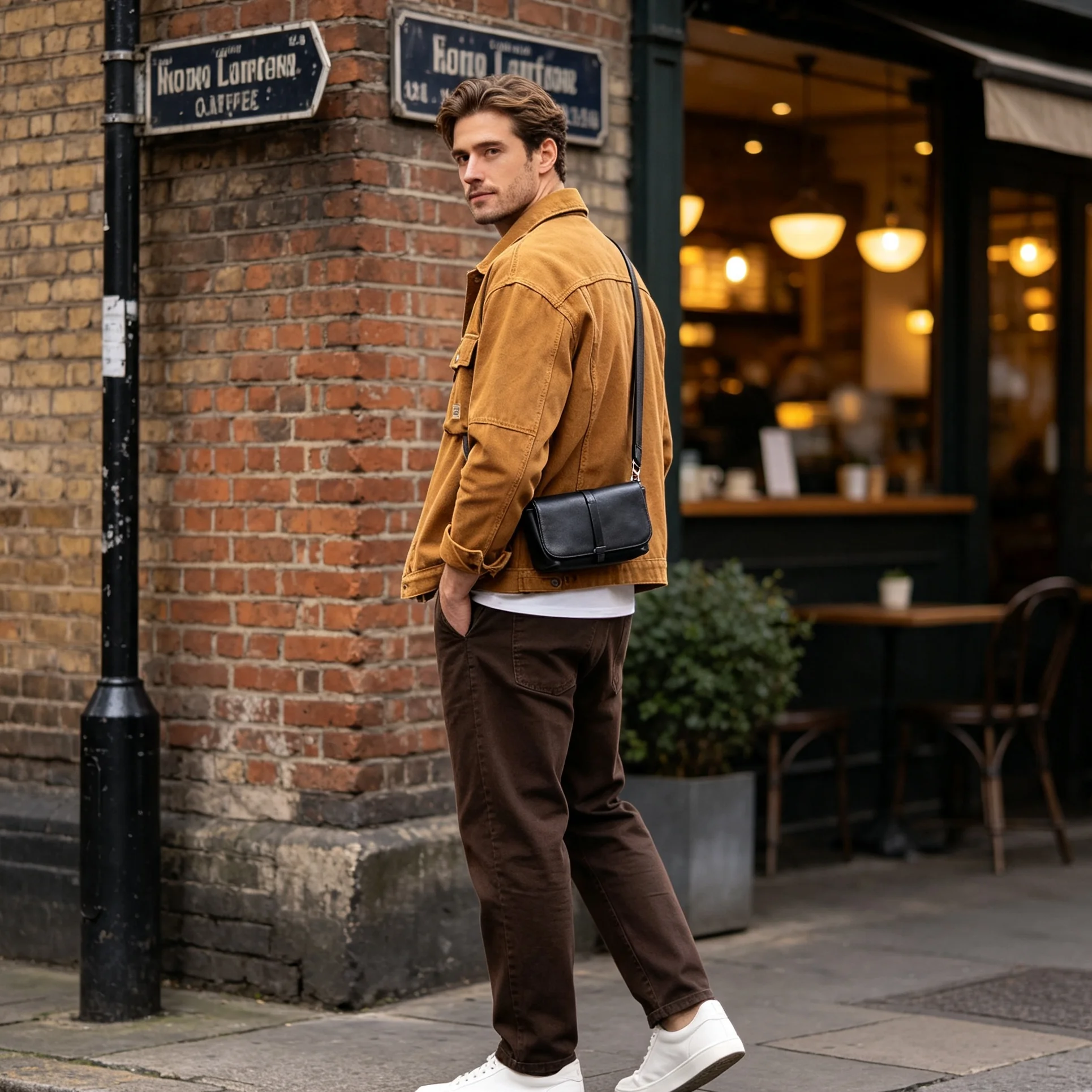 Echte Leder-Umhängetasche für Herren, Kleine Crossbody-Tasche, Schultertasche aus hochwertigem, pflanzlich gegerbtem Leder, Modischer Casual-Stil – Detail 5