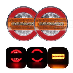 2x 12V 24V Round Tail Light For Truck Trailers Sequential Dynamic Turn Signal LED Brake Reverse Lamp Tractor Van Rear Light