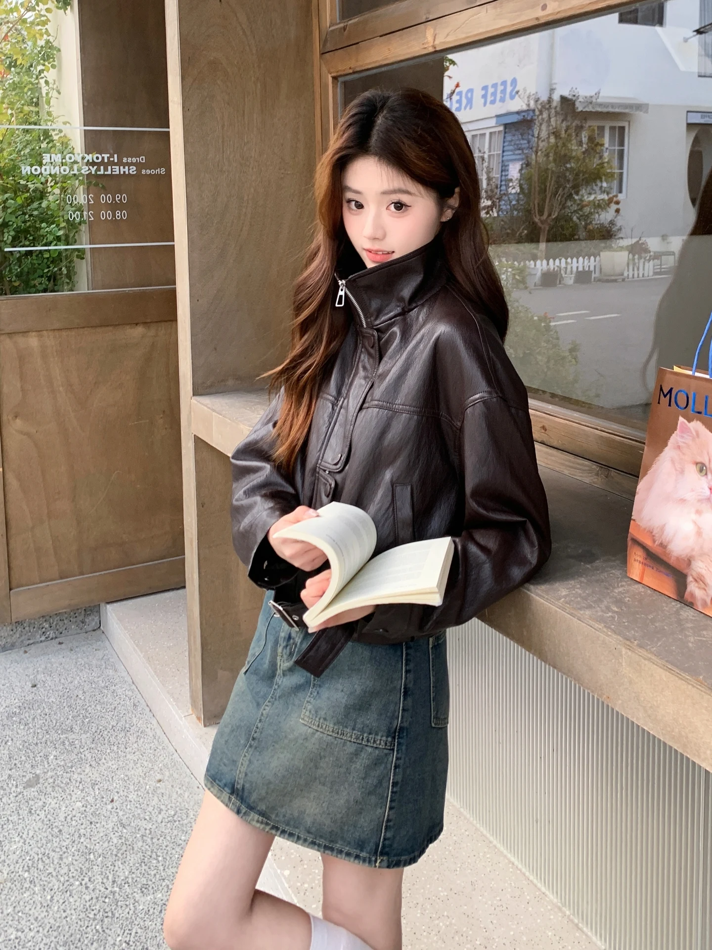 

Vintage Hong Kong Sle ort Jaet Women's Loose Motorcycle Coat Protein Leather Spring 2026 Street Sle Zipper Closure