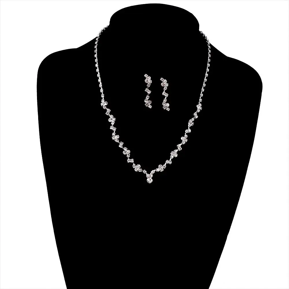 Women Necklace Earrings Set Geometric Crystal Wedding Bridal Lady Dangle Earring Necklaces Jewellery Accessories