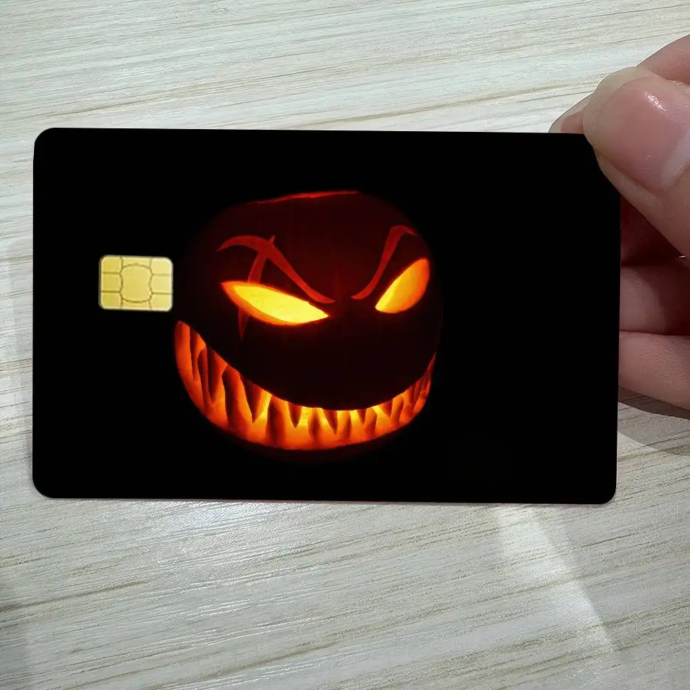 หัวฟักทองฮาโลวีนอะนิเมะการ์ตูนสติกเกอร์ฟิล์มผิวสําหรับบัตรเครดิตเดบิต Bank Bus Card