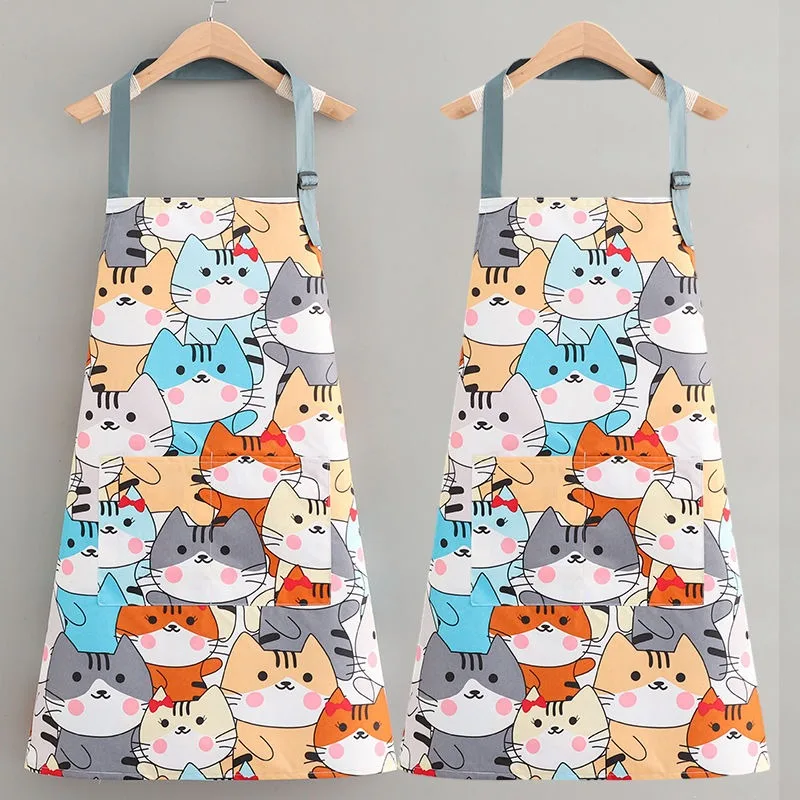 Tablier imperméable de dessin animé pour hommes et femmes, cuisine domestique, résistant à l'huile, cuisine, uniforme de chat, bavoir, cuisson au café, accessoires propres