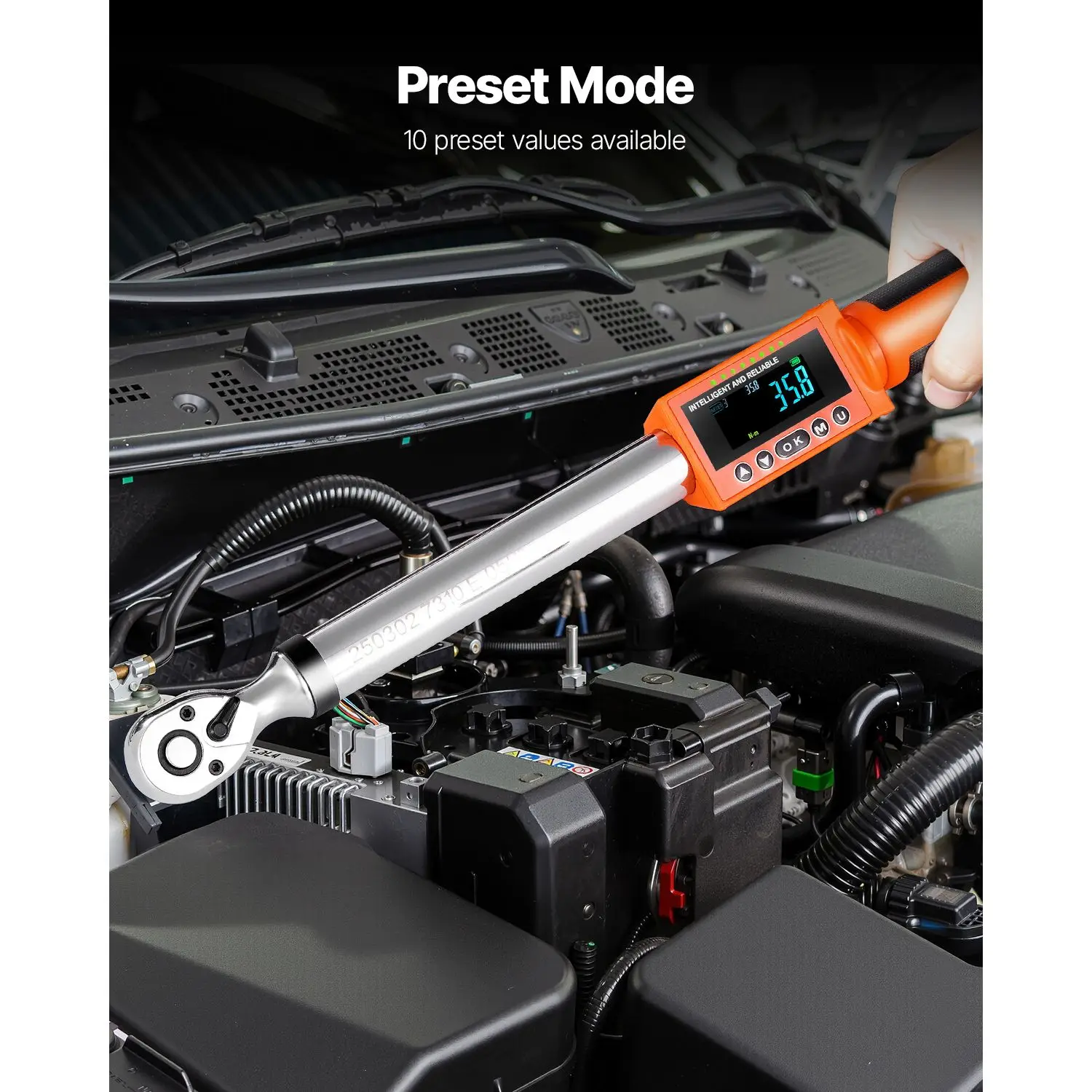 Digital Torque Wrench Set, 2 Pieces, 1/2, 3/8 Inch Drive, 72-Tooth, 2% High Accuracy Electronic Torque Wrench with Preset Value