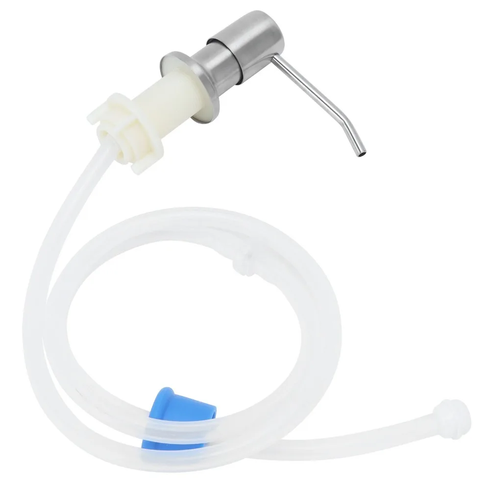 304 Stainless Steel Soap Pump Head Kit Silicone Tube Swivel Nozzle Built-In Soap Dispenser Brushed Finish Extension Tube 3.94ft