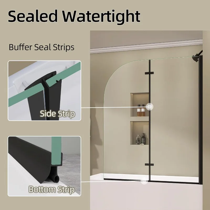 Tub Door Bifold for Shower Frameless Hinged Bathtub Shower Door with Tempered Glass Folding Pivot Glass Shower Door Over Tub