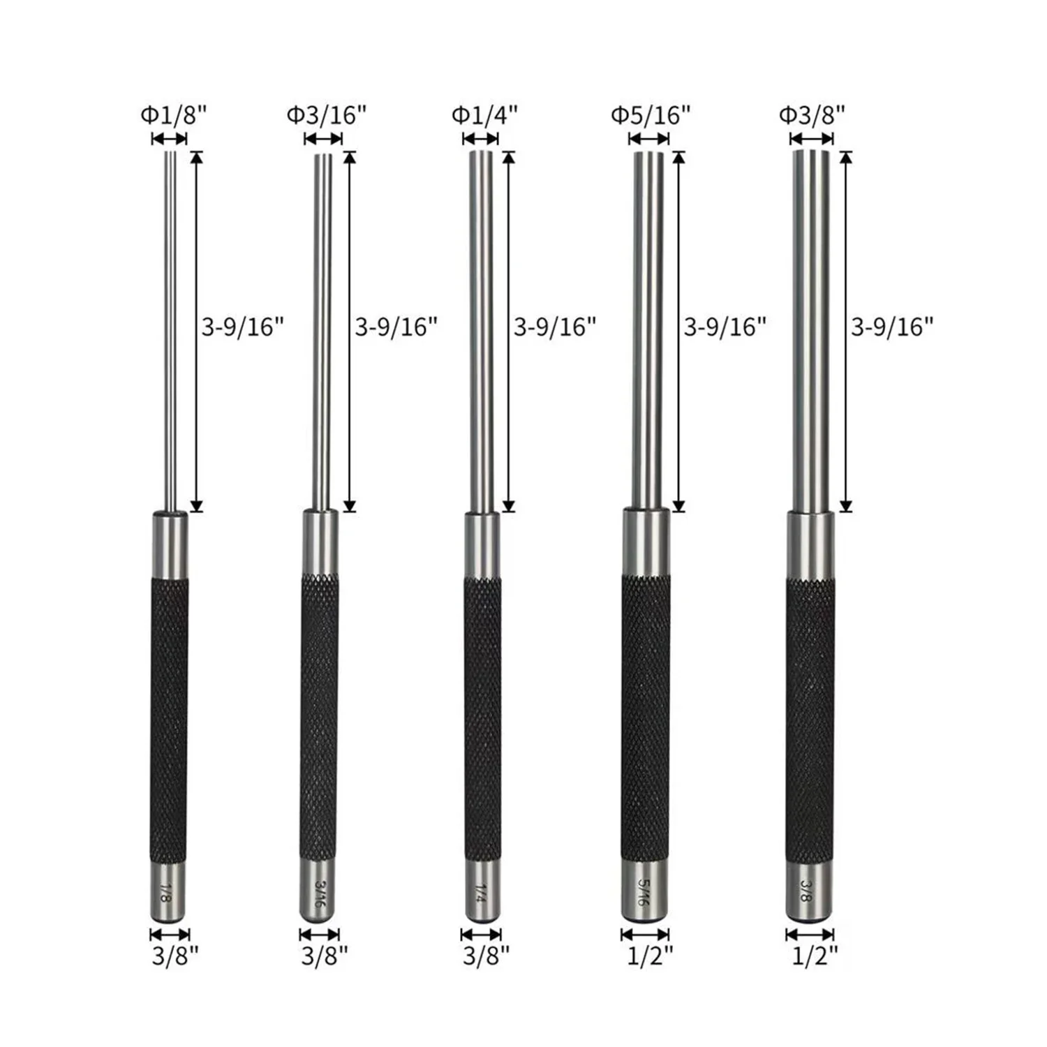 5Pcs Roll Pin Punch Set Carbon Steel Pin Punch Tool Kit (1/8
