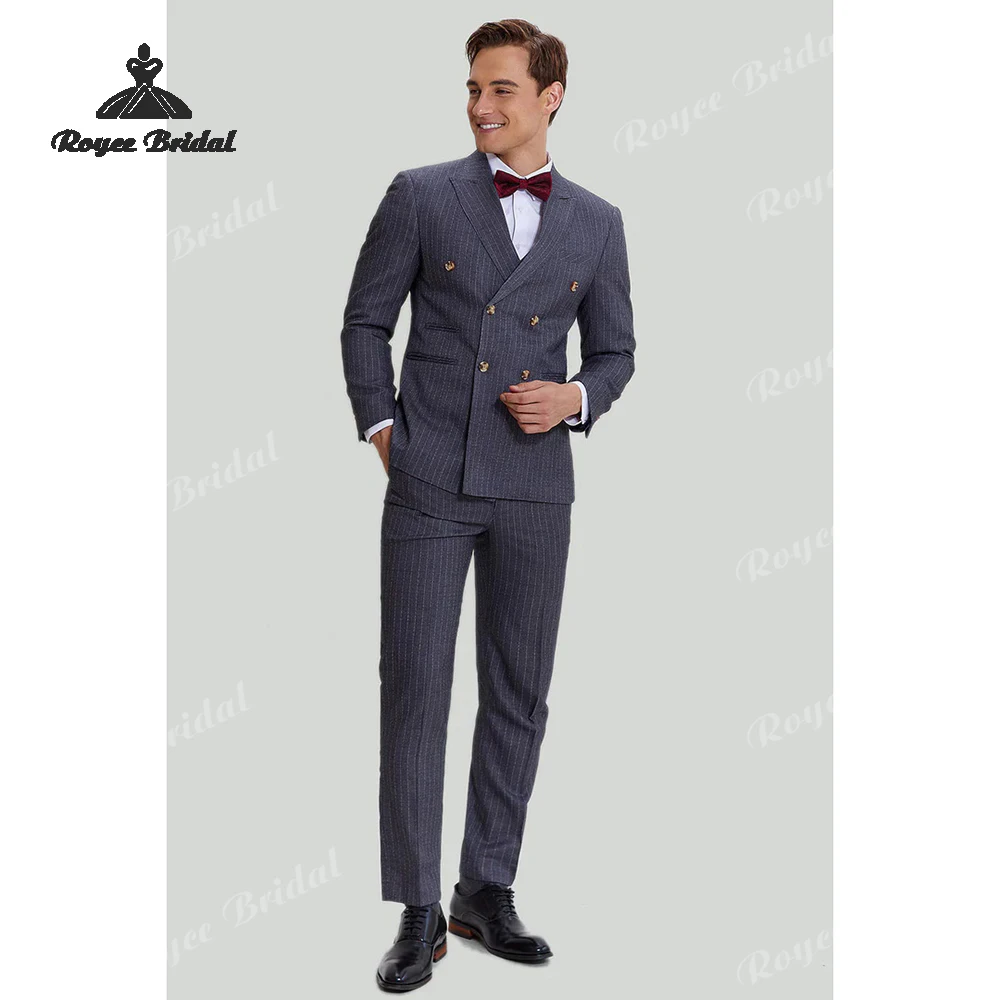 Pinstripe Three Piece Men's Wedding Suit 2026 Peak Lapel Double Breasted  Evening Prom Suit costume homme mariage