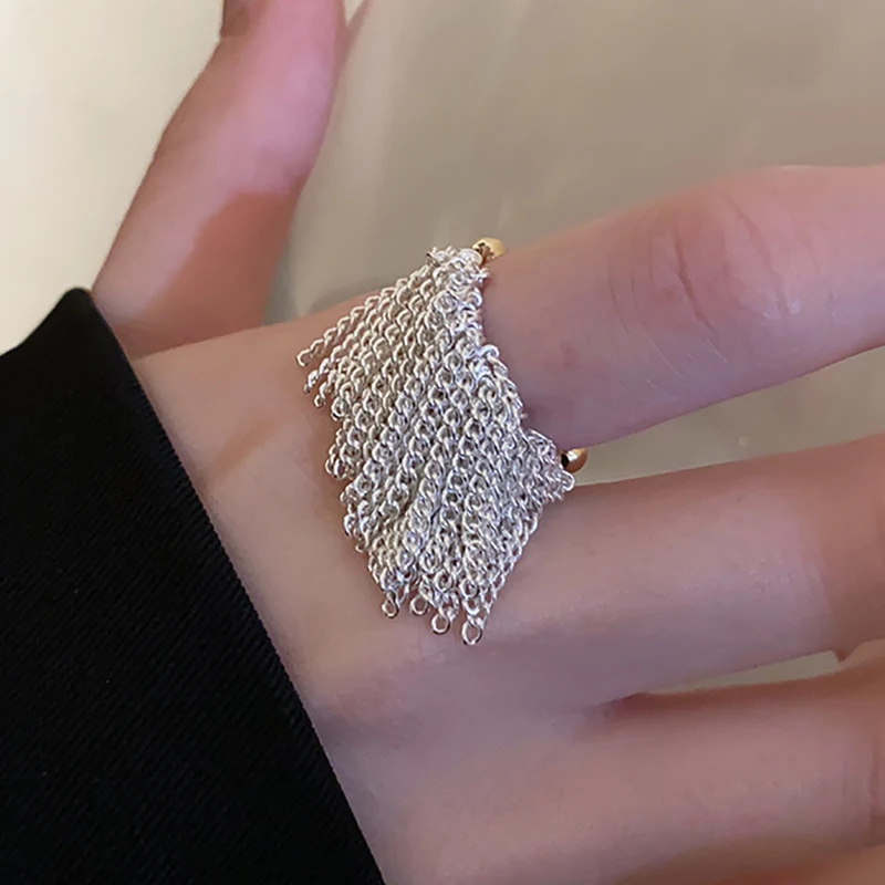Foxanry Silver Color Personality Tassel Ring For Women Girls Elegant Creative Trendy Wedding Bride Jewelry Accessories Gifts image 6