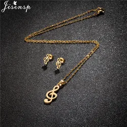 Fashion Musical Note Pendant Necklace for Women Tiny Music Stud Earrings Girls Birthday Gift Stainless Steel Jewelry Sets Brinco
