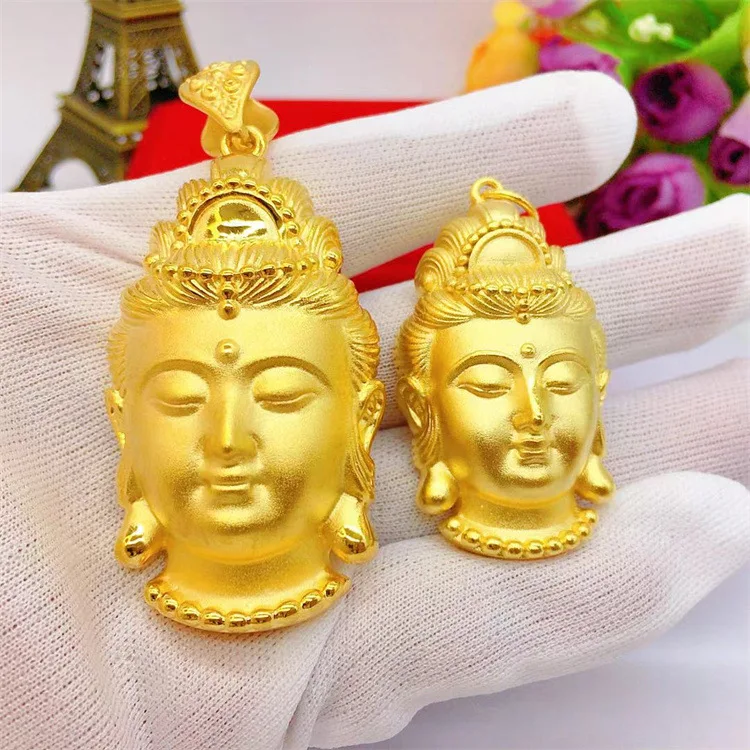 

24K Gold AU999 Men's Guanyin Buddha Head Pendant - 3D Relief Craft, Guanyin Mercy + Buddha Dignity, Blessing Amulet Glamour