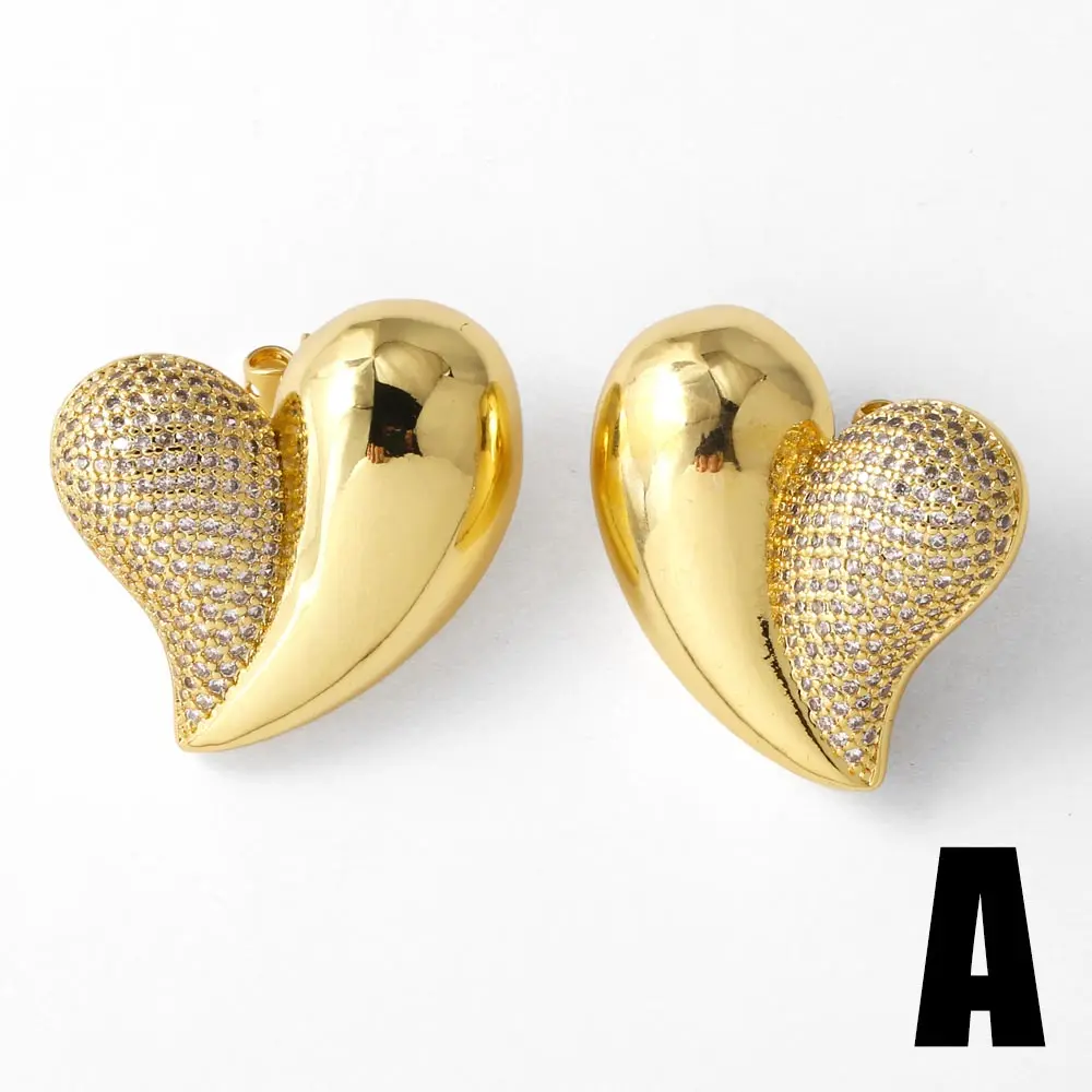 FLOLA Dainty Heart Stud Earrings for Women Copper CZ Crystal Heart Ear Studs Gold Plated Jewelry Gifts ersa336