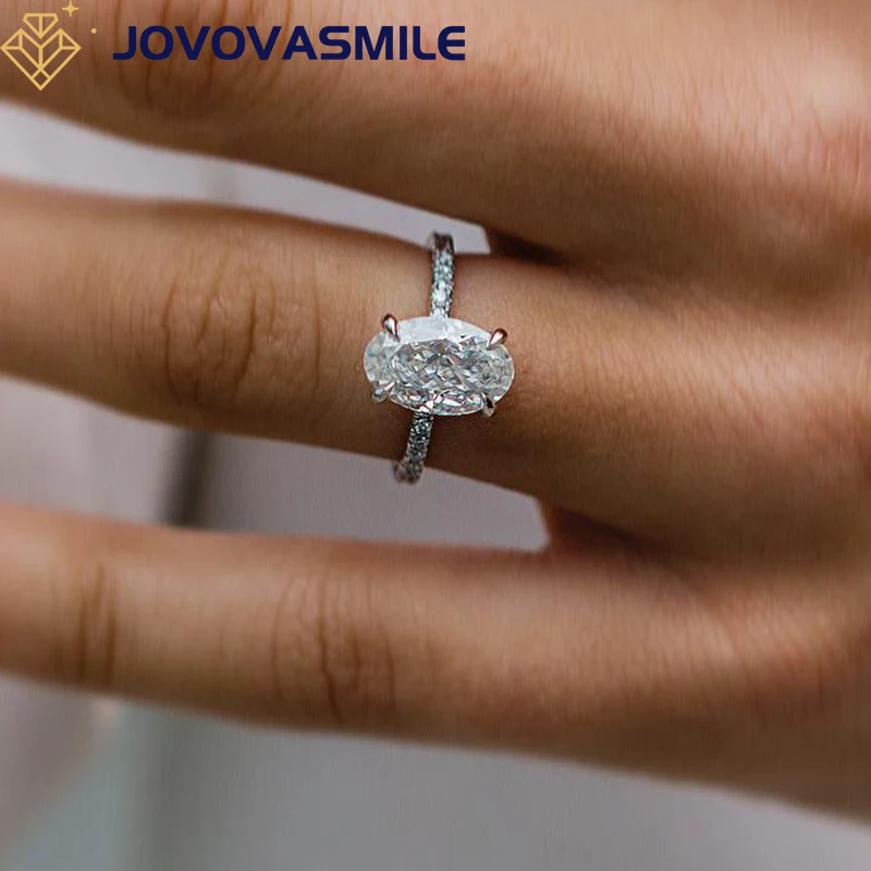 JOVOVASMILE 3 Carat Moissanite Engagement Rings 11x7mm Crushed Ice Oval VVS Moissanite 18k Gold Wedding Ring for Woman Wedding