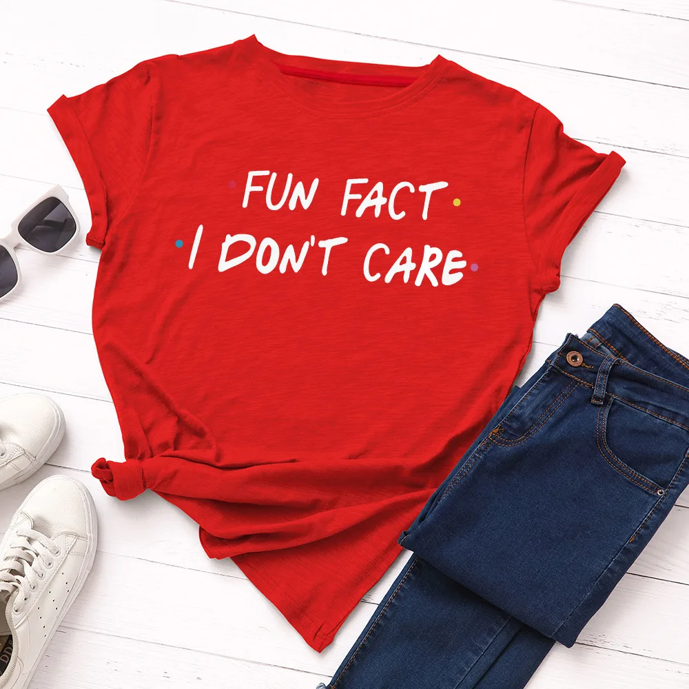Fun Fact I Dont Care Y2K Print Womens T Shirt Casual Short Sleeve Ladies Tee Daily Holiday Tops