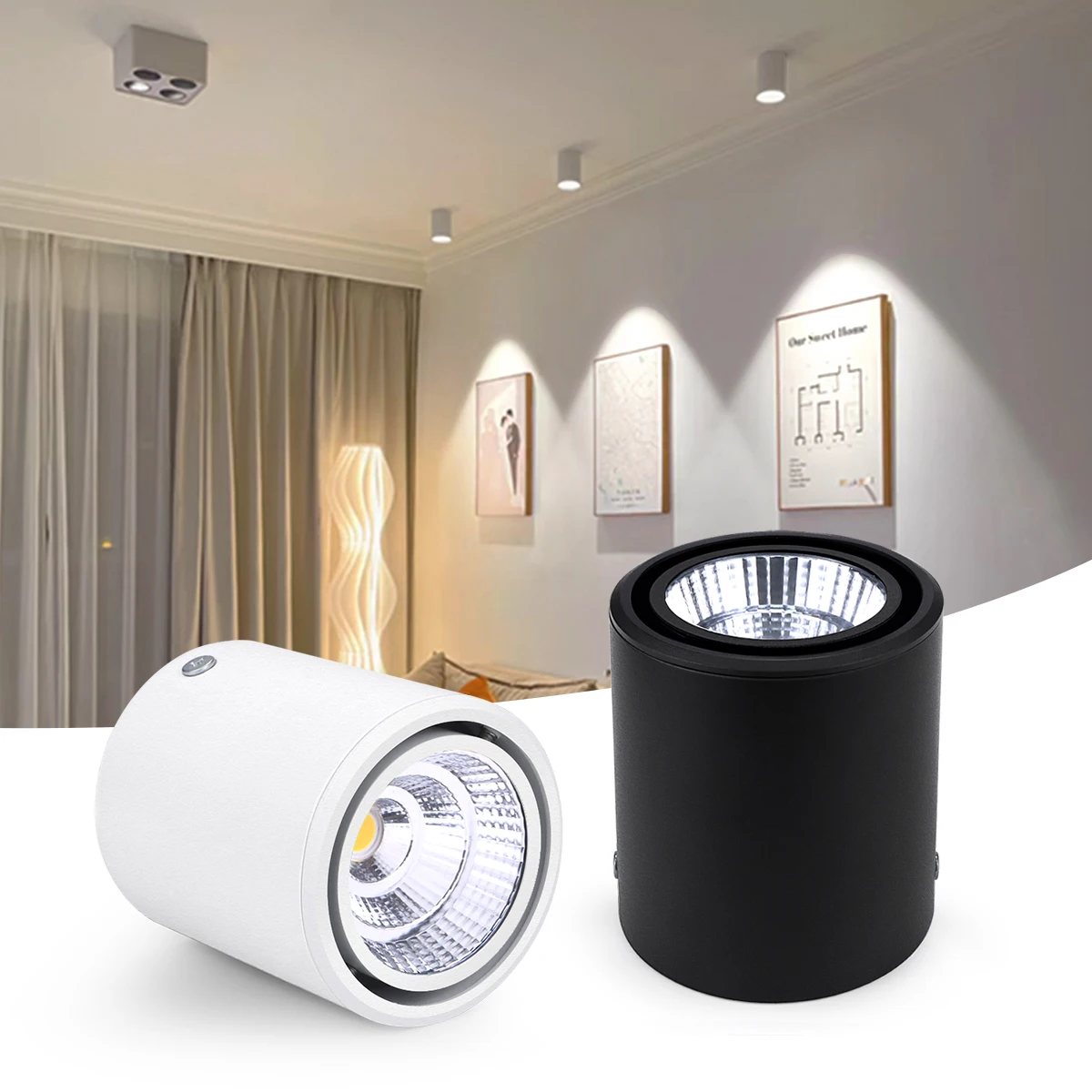 7W 12W Round Surface Mounted LED COB Downlights Indoor Home  LED Lamps Lighting Spot Light AC110V 220V Rotating Down Light