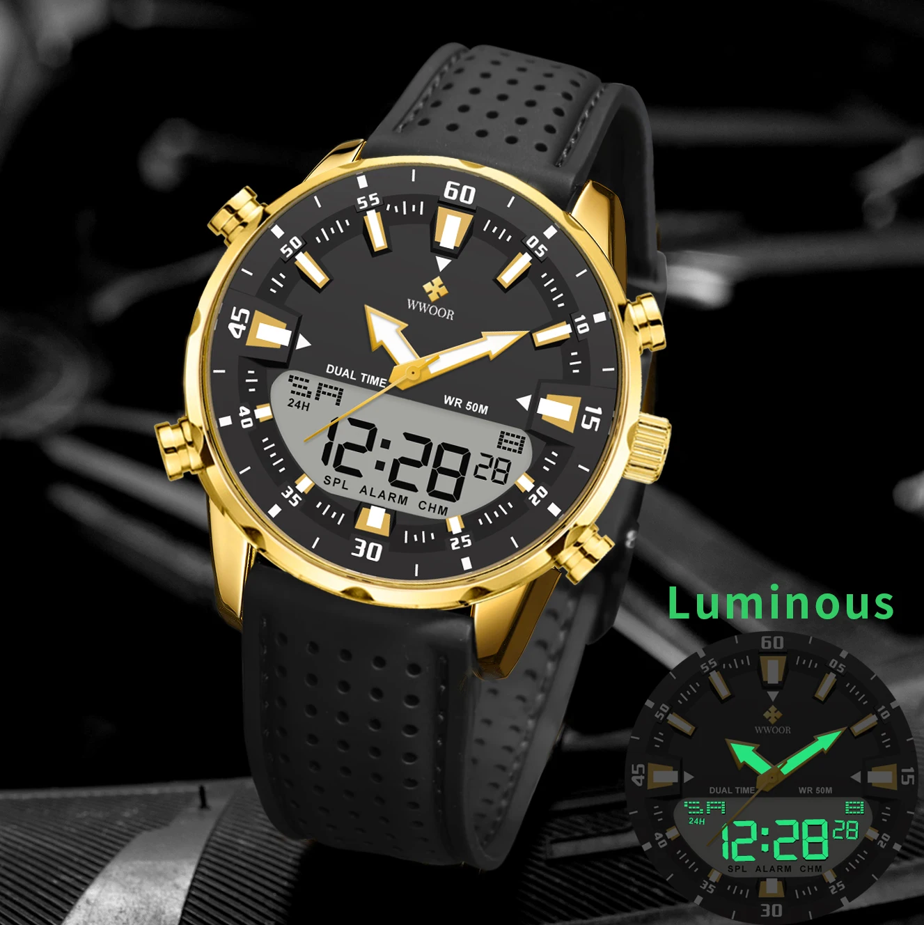 

WWOOR 2025 Military Watch For Man Luxury LED Digital Sports Big Men's Watches Quartz Waterproof Luminous Male Date Alarm Clock
