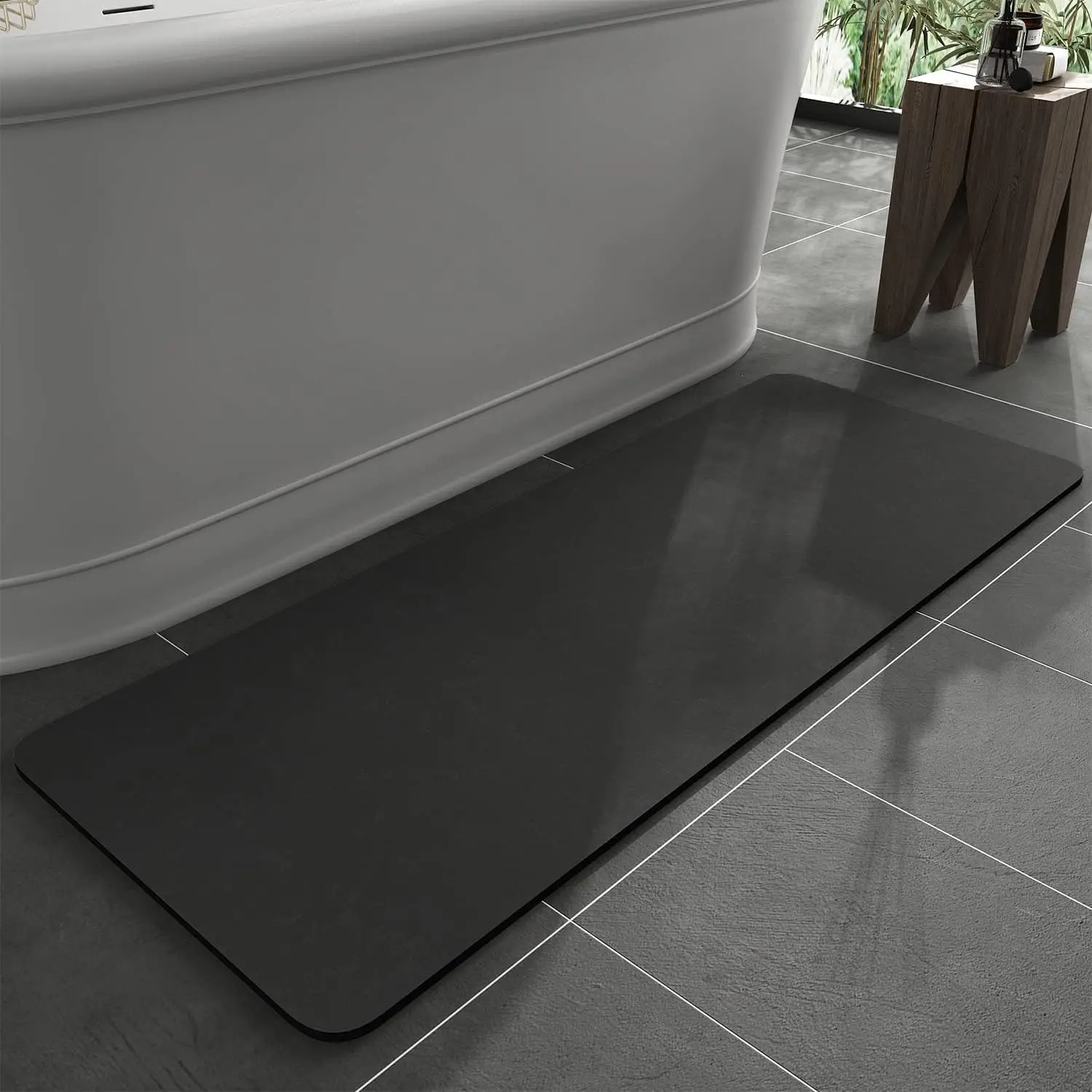 

Non-Slip Quick Dry Bath Mat Rug, Faux Suede Surface, Dark Grey 24x48 Inches for Bathroom