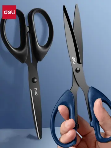 DELI Professional Office Scissors 180mm Heavy Duty Scissors with Black Blade Sharp Stainless Steel Cutting Tool for Paper Craft