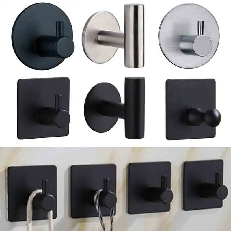 1Pcs Stainless Steel  Silver Hole-Free Wall Hanging Hook Bathroom Hardware Set Towel Rack Toilet Paper Holder Towel Bar Accessor