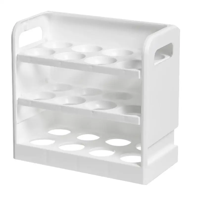 Egg Storage Container For Refrigerator Flippable Egg Rack For Refrigerator 3 Tiers 24-Grid Egg Storage Box Case Auto Flipping