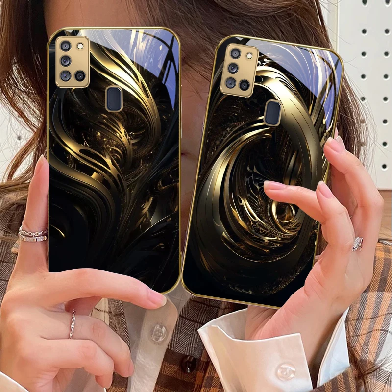 زيادة العواطف لسامسونج A 31 32 A33 A34 35 14 A15 13 16 25 26 50 52 53 54 55 56 70 71 72 73 حافظة هاتف زجاجية ذهبية