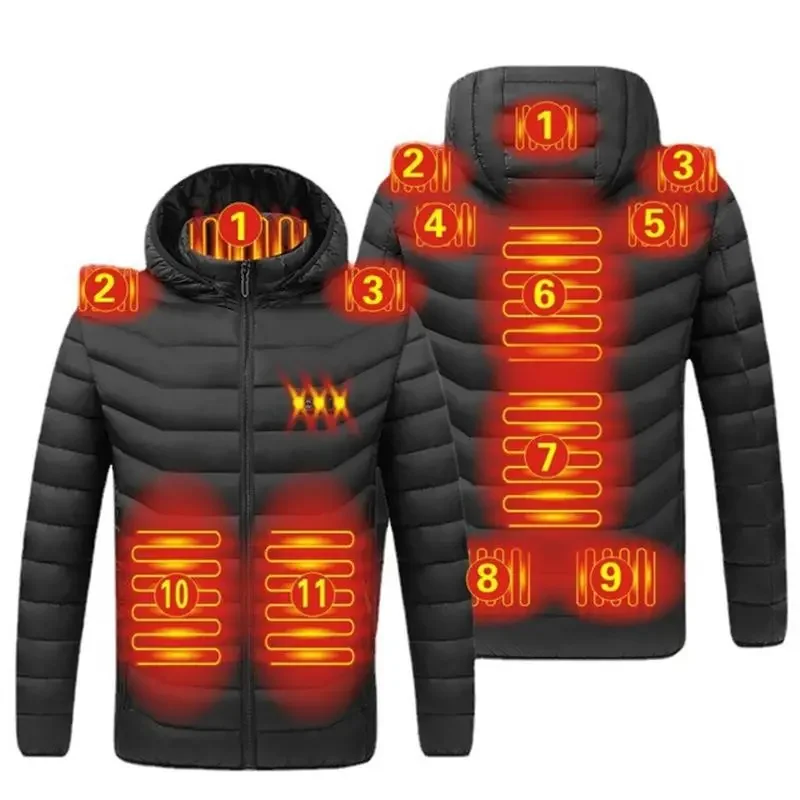 11 Heating Jacket Men Women Winter Warm USB Heating Vest Smart Thermostat Hooded Heated Coat Clothing Thermal Warm Padded Jacket