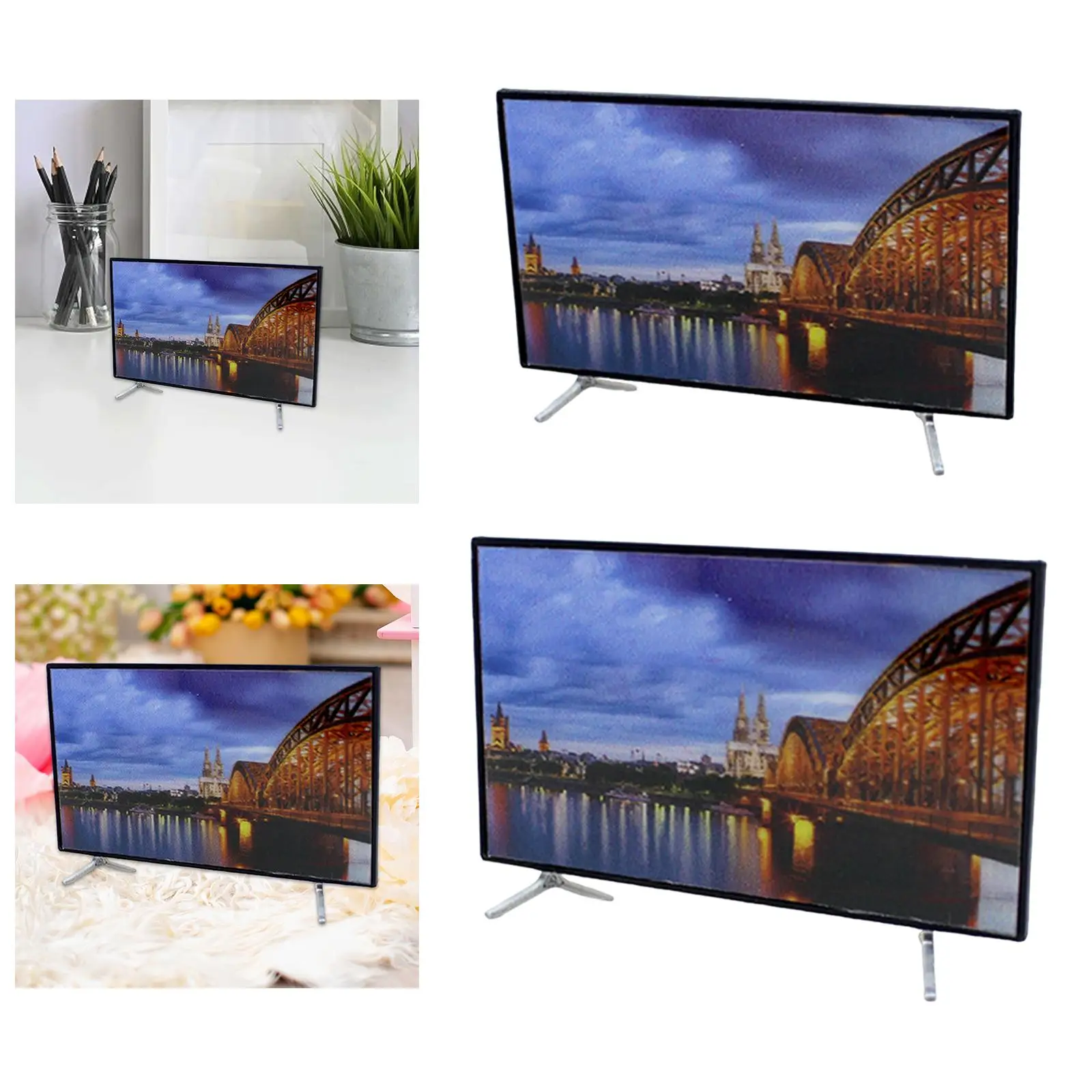 Televisi Rumah Boneka 1/12 dengan Tampilan Layar Gambar TV Mini Dekorasi Berdiri