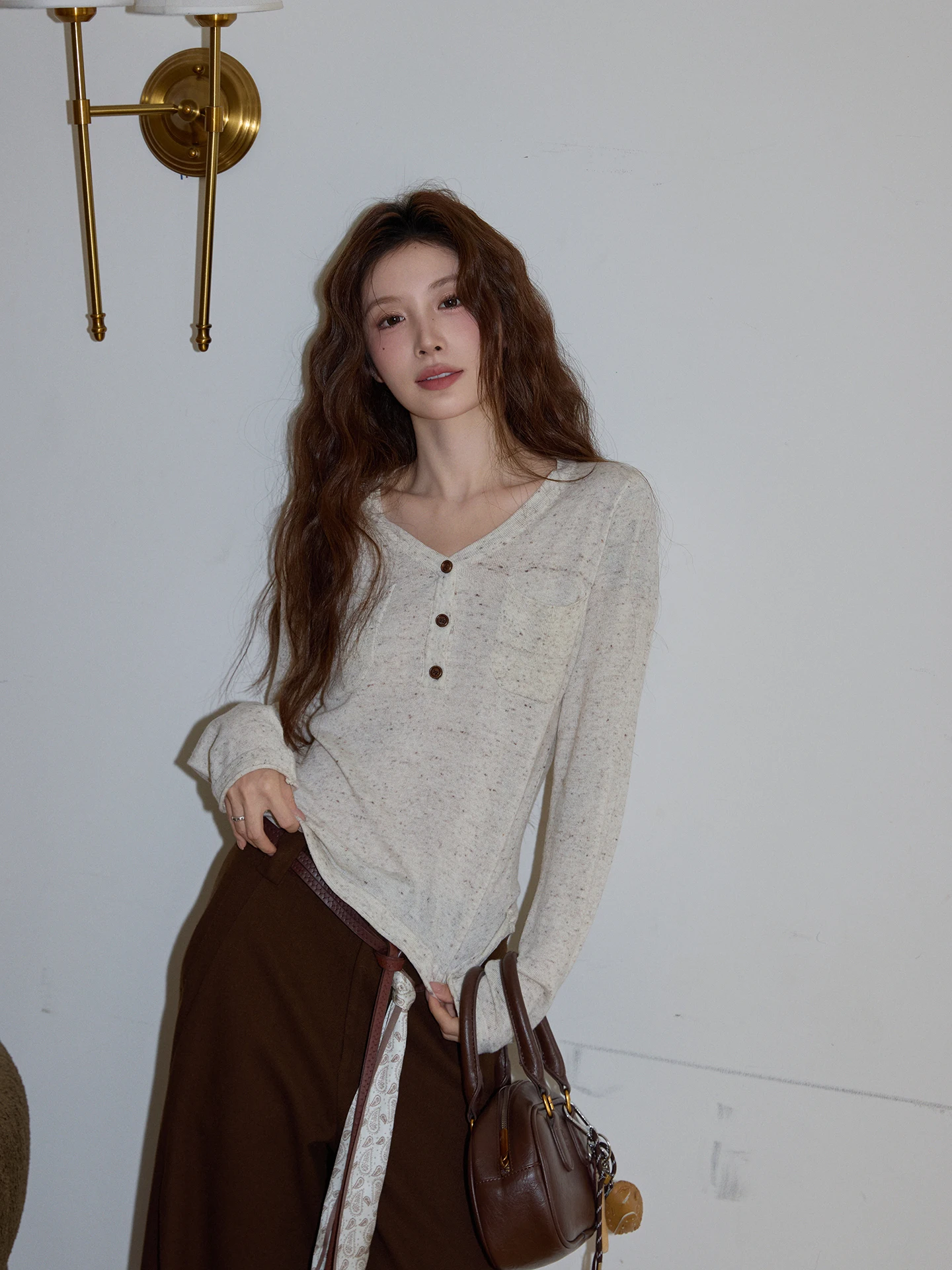 

Casual Loose Long Sve V-Ne Knitted irt Women's Base Layer irt with ket Autumn Winter Loose Fit Casual Sle