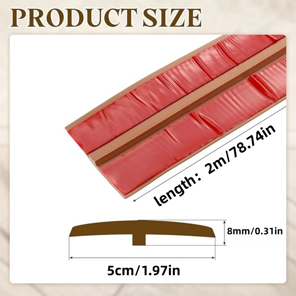 1pc 2mX5cm Floor Transition Strip Self Adhesive T-Molding Threshold Cover Household Wood Grain Divider Strip Doorway