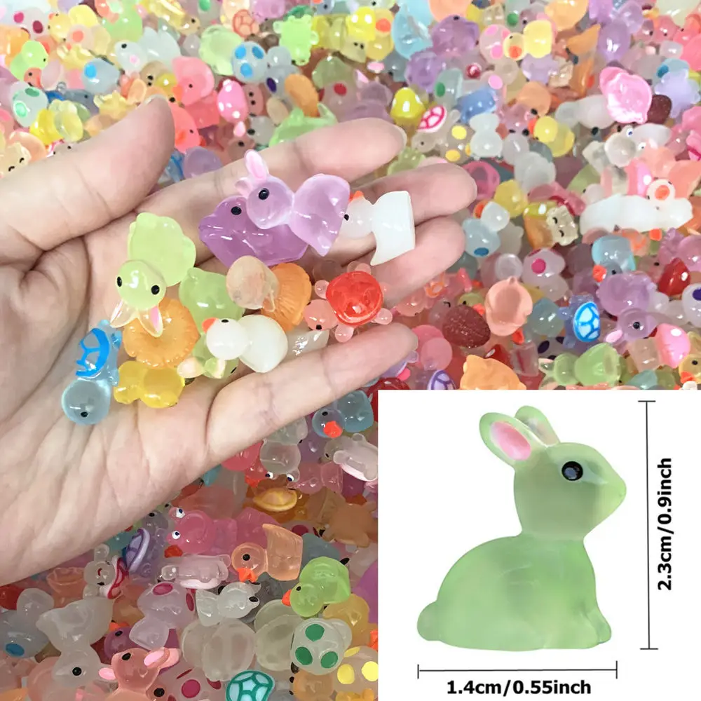 6/18/36/54pcs Luminous Mini Resin Animal Mushroom Figurine Glow in The Dark Miniature Figures Ornament Fairy Garden Accessories