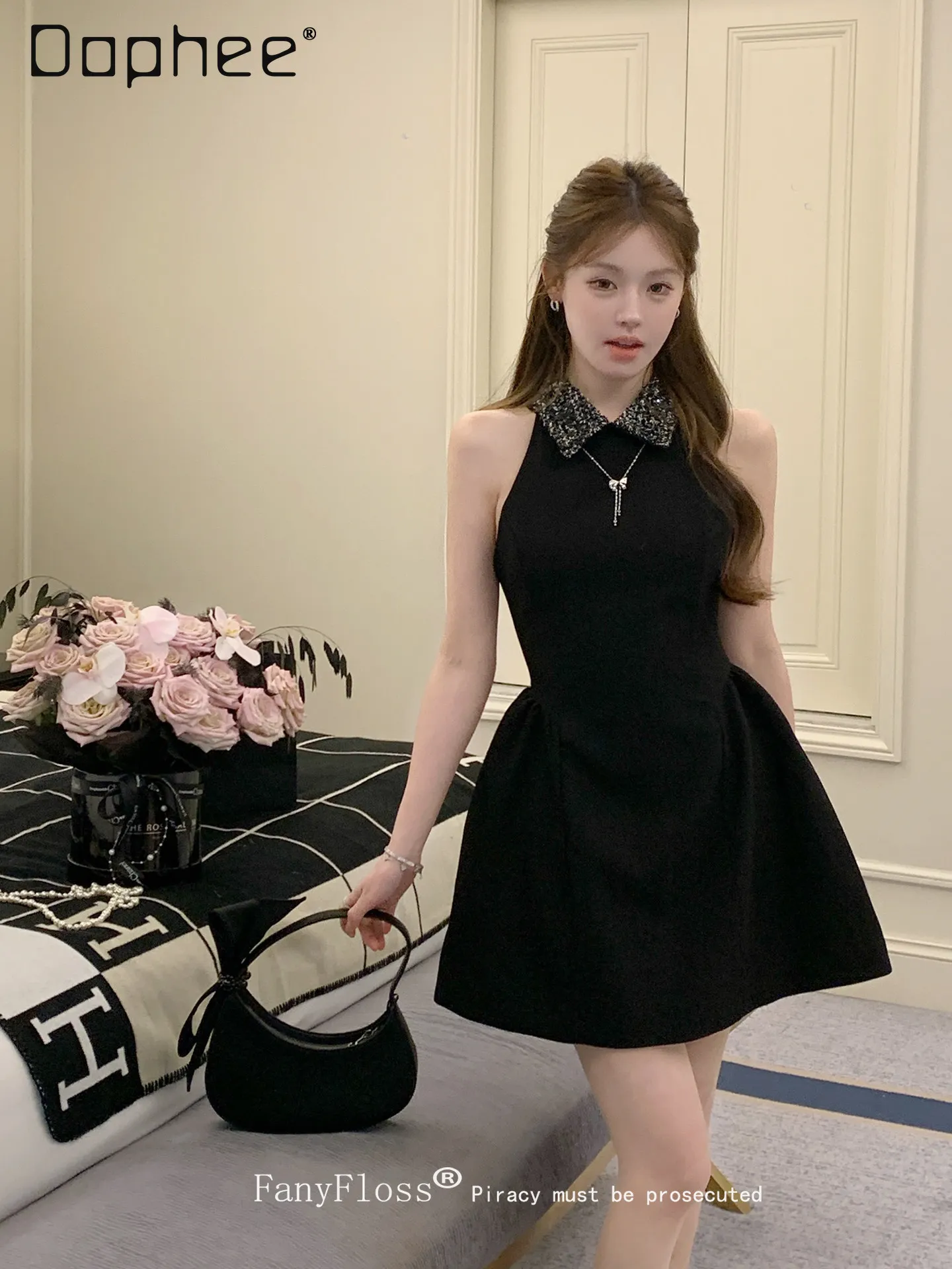 

High End Elegant Socialite Sleeveless Sequined Slim Dress for Women Summer New French Style Chic Puffy Black Evening Dresses