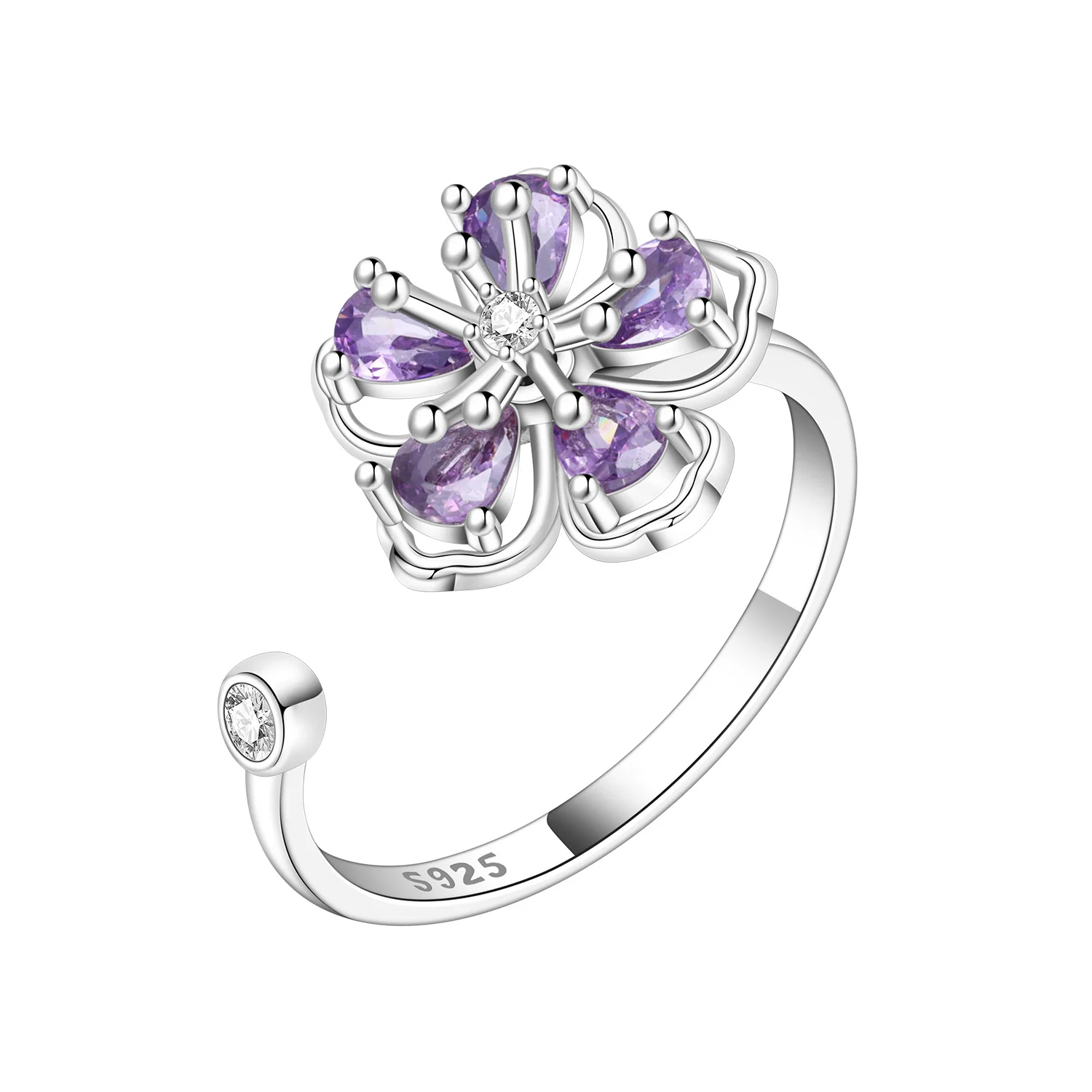 

CYCUFF S925 Sterling Silver Purple Zircon Flower Opening Ring For Women Original Finger Ring Jewelry Party Fine Trendy Gifts