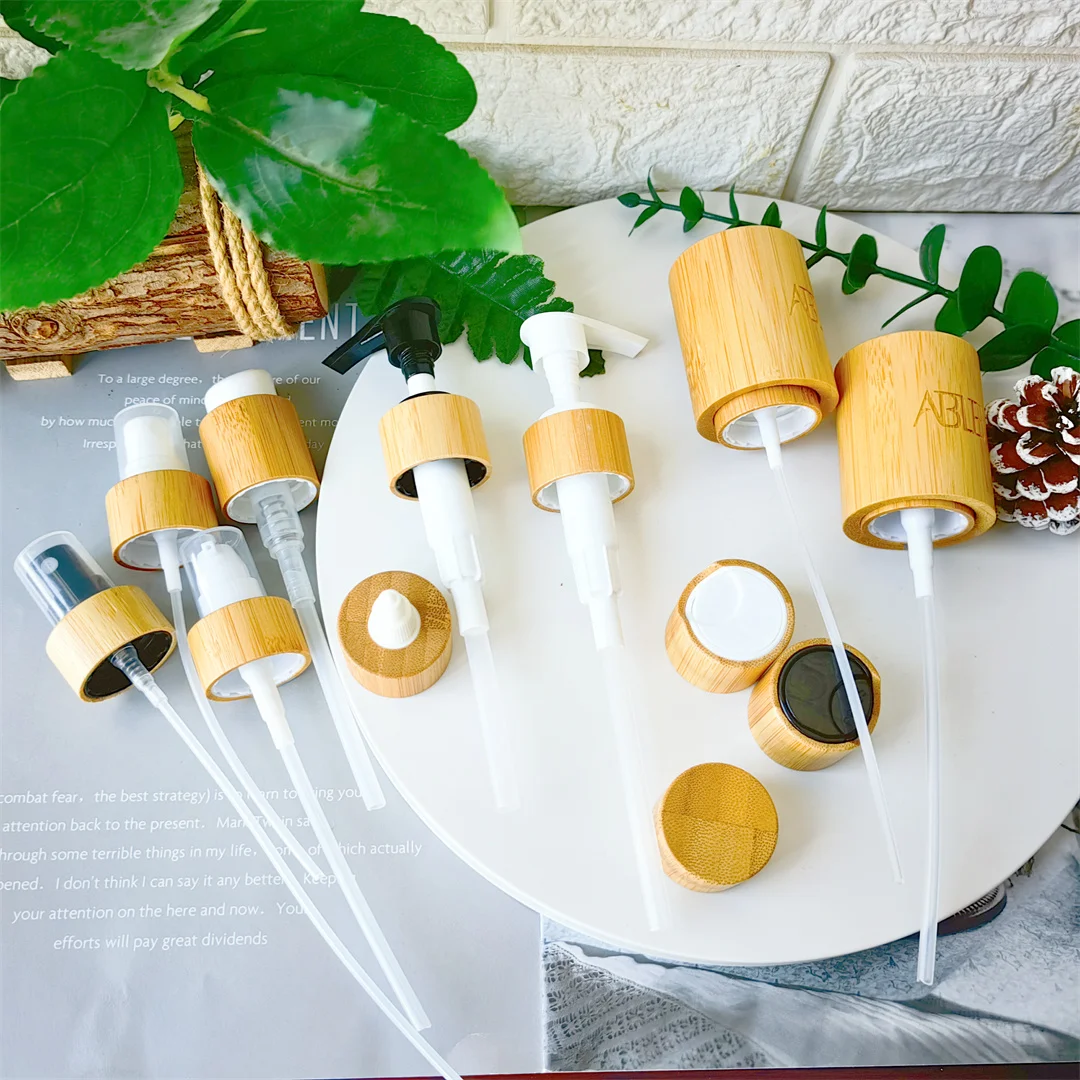 5 pces 100-500ml vazio fosco perfume spray dispensador de sabão pet bomba de plástico recarregável loção toner garrafa de viagem com tampa de bambu