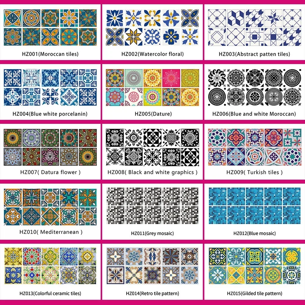 주방 욕실 홈 리노베이션 방수 벽지 자체 접착 벽 스티커, 유럽 아트 타일 스티커, 세트당 10 개 