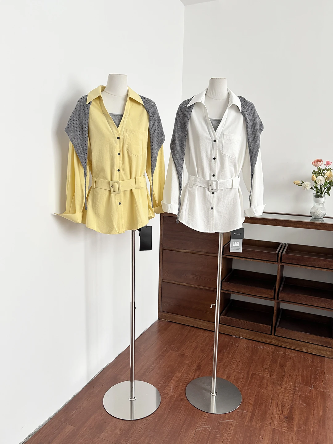 

Spring 2026 Lazy Style Loose Fit Versatile Shirt Women's Fashion Set High Waist Pure Color Long Sleeve Button up Top