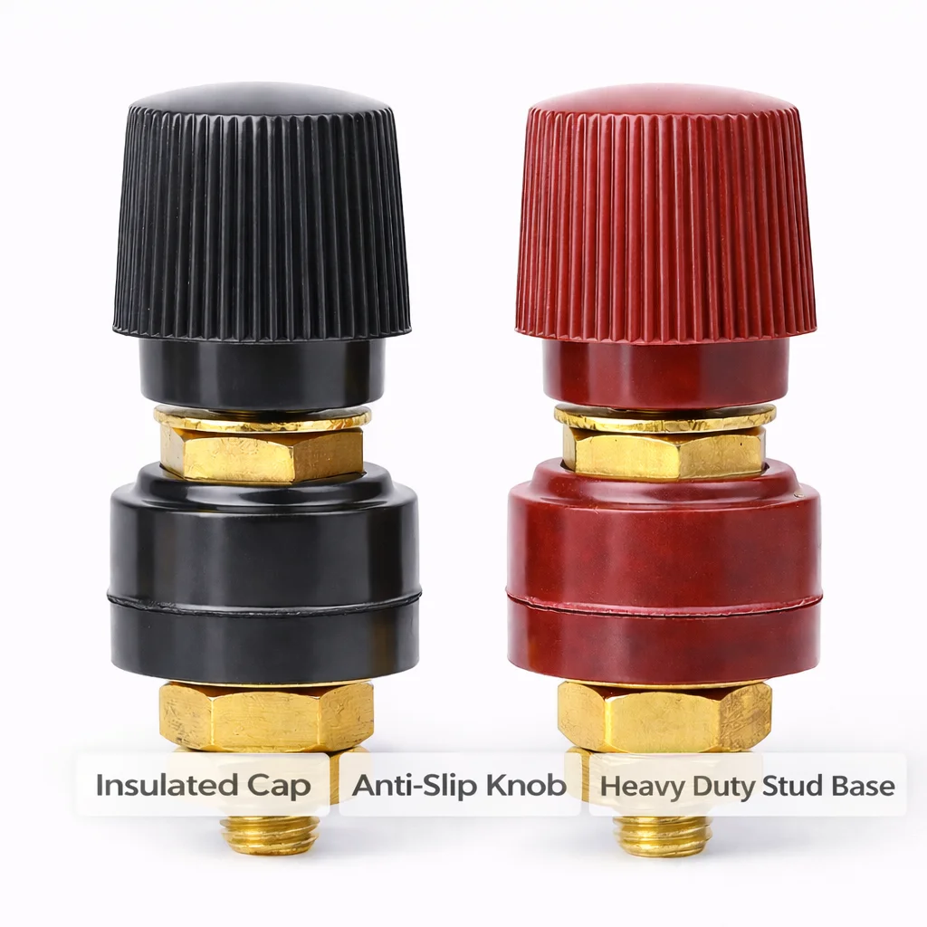 2pcs/Set Brass Battery Terminal Stud Connector Kit, 6mm 8mm Auto Power Junction Post for Car Battery Cable Wiring